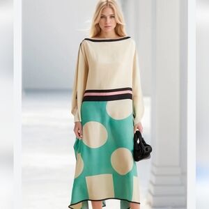 Silk Polka Dot Blue Kaftan Dress - BNWOT One Size